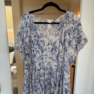 H&M Floral Short Sleeve Mini Dress Blue & White Women's Small